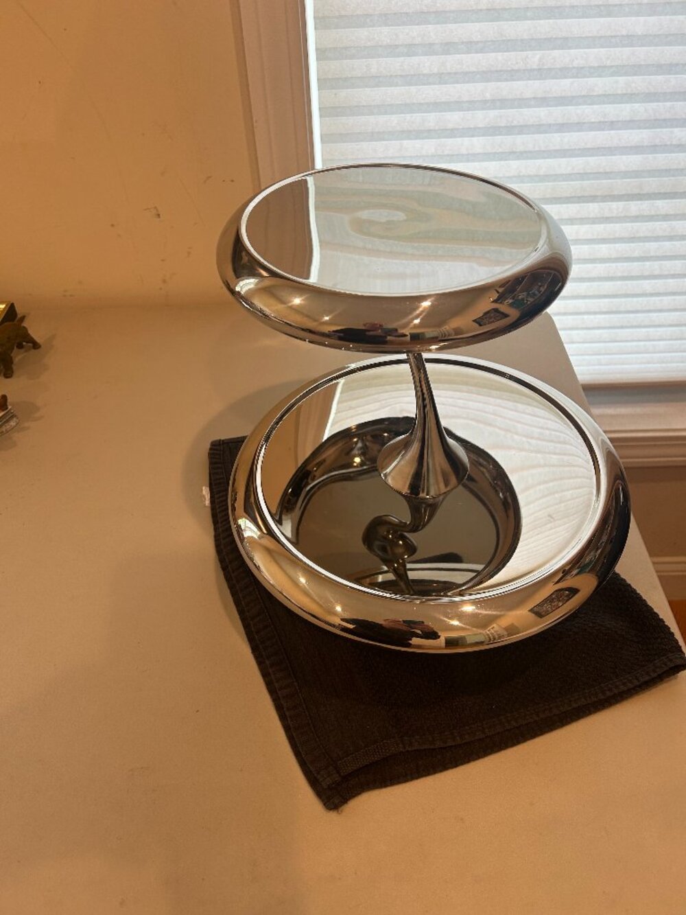 Two Tier Asymmetrical Stainless Steel Cake Pastry Stand VERY GOOD CONDITION!